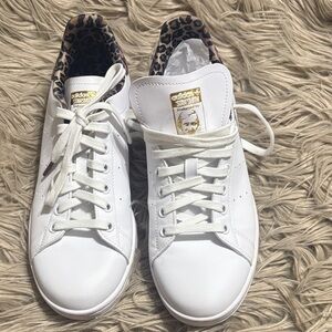 Adidas Women's White Sneakers with Leopard Accents